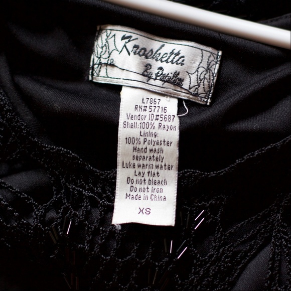 Vintage Long Black Beaded Flapper Dress - Picture 3 of 5